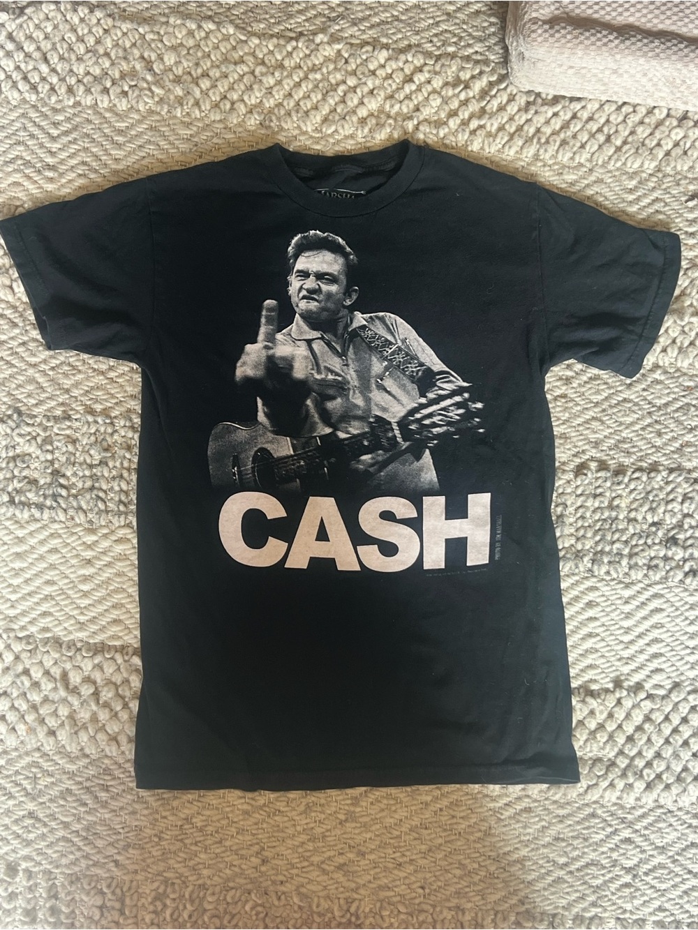 Johnny Cash Bird Black Tee Shirt, official Jim Marshall with White CASH Graphic